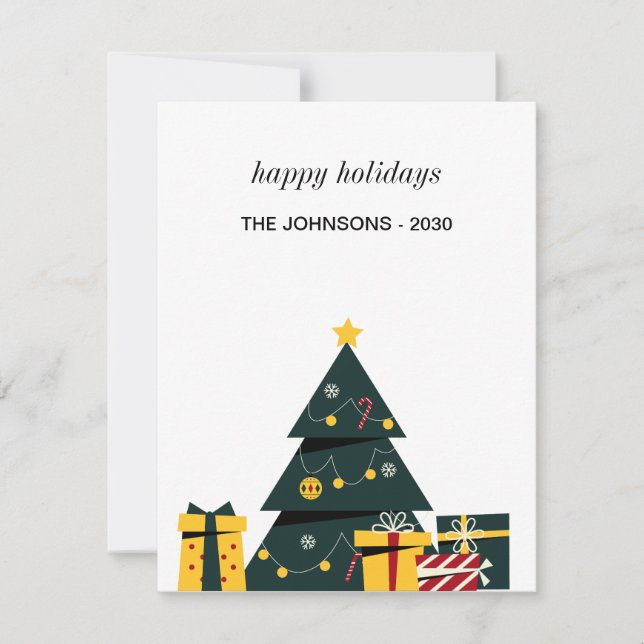 Simple Elegant Christmas Tree Gift Box Holiday Card (Front)