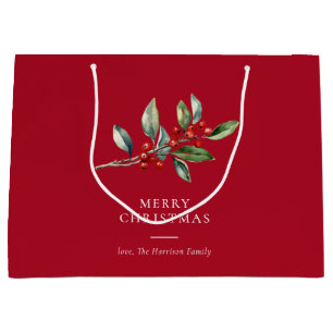 Simple Elegant Christmas Watercolor Botanical Large Gift Bag