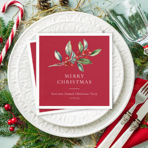 Simple Elegant Christmas Watercolor Botanical Napkin