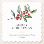 Simple Elegant Christmas Watercolor Botanical Paper Coaster<br><div class="desc">Simple Elegant Christmas Watercolor Botanical Classic coaster features a beautiful watercolor illustration of seasonal greenery and holly berries,  along with elegant type.</div>