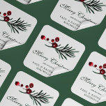Simple Elegant Christmas Watercolor Botanical Square Sticker<br><div class="desc">Modern Simple Elegant Christmas Watercolor Botanical Holiday Stickers featuring a sprig of gentle modern greenery of pine and berries. Please contact us at cedarandstring@gmail.com if you need assistance with the design or matching products.</div>