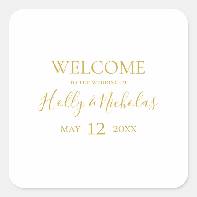 Simple Elegant Christmas | White Wedding Welcome Square Sticker (Front)