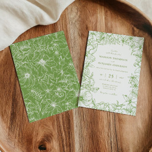 Simple Elegant Citrus Green Floral Garden Wedding Invitation