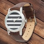 Simple Elegant Classic Black White Stripes Leather Watch<br><div class="desc">A simple but timeless classic. Simple Elegant Classic Black and White Horizontal Stripes Leather Watch. Own this timeless elegant classic today! Great addition to any wardrobe, with this timeless but hard to find classic look. Makes a great Gift idea for her Birthday, Christmas, Valentine's Day or just because you love...</div>