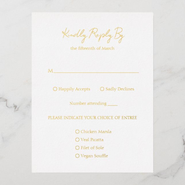Simple Elegant Classic Gold Foil Wedding RSVP Card (Front)
