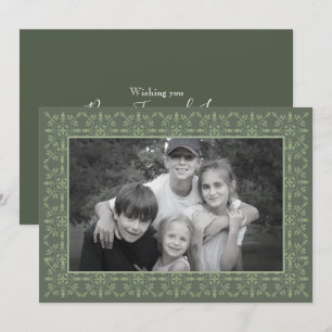Simple Elegant Classic Green Border Family Photo Holiday Card