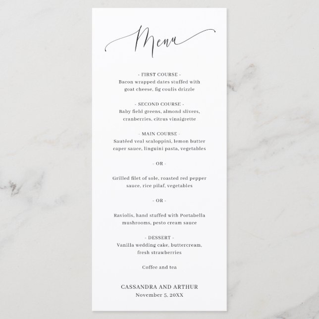 Simple Elegant Classic White Wedding Menu (Front)