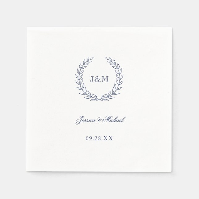 Simple Elegant Classy Navy Blue Monogram Wedding Napkin (Front)