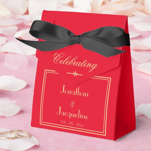 Simple Elegant Classy Red Gold Thank You  Favor Box (Wedding)