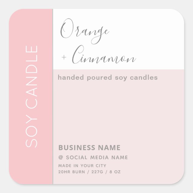 Simple elegant colour block typography soy candle  square sticker (Front)