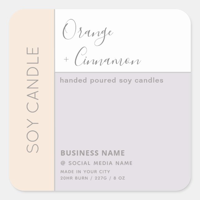 Simple elegant colour block typography soy candle  square sticker (Front)