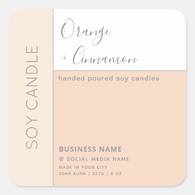 Simple elegant colour block typography soy candle  square sticker (Front)