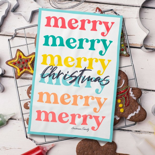 Simple Elegant Colourful Blue Merry Christmas Kitchen Towel (Creator Uploaded)