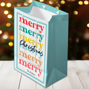 Simple Elegant Colourful Blue Merry Christmas Medium Gift Bag