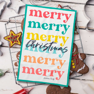 Simple Elegant Colourful Green Merry Christmas Kitchen Towel