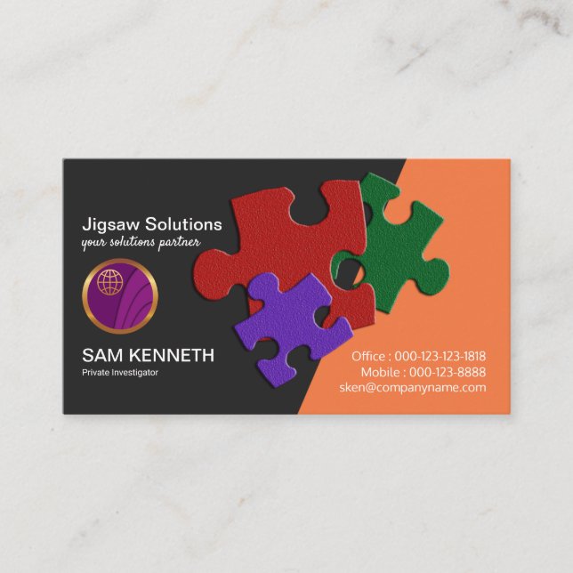 Simple Elegant Colourful Jigsaw Pieces Business Card (Front)