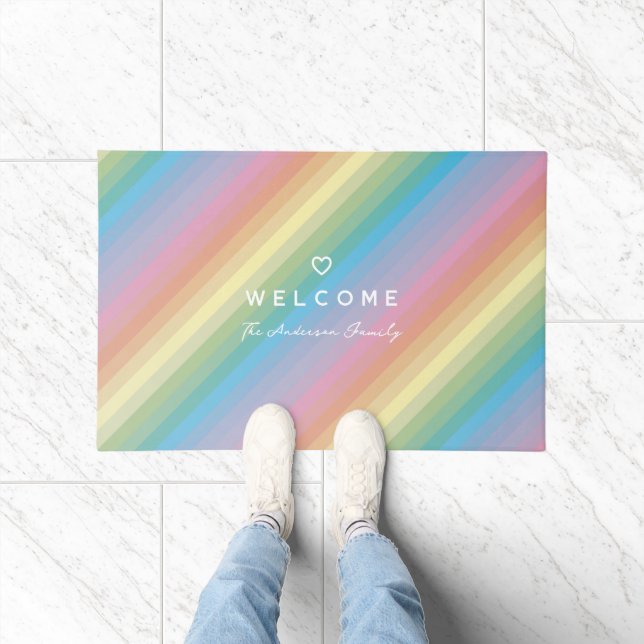 Simple Elegant Colourful Rainbow Stripes Welcome Doormat (Indoor)