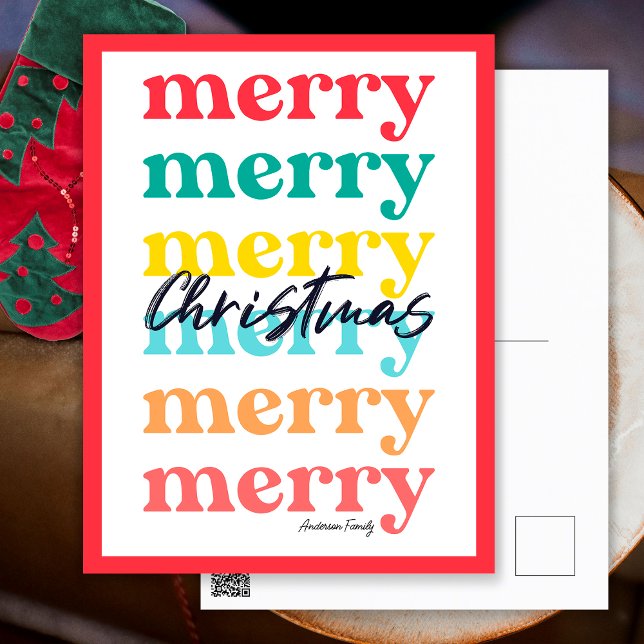 Simple Elegant Colourful Red Merry Christmas Holiday Postcard (Front and Back)