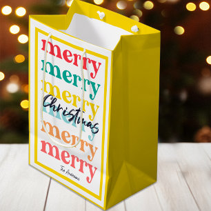 Simple Elegant Colourful Red Yellow Merry Christma Medium Gift Bag