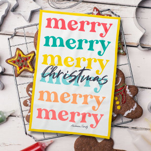 Simple Elegant Colourful Yellow Merry Christmas Kitchen Towel