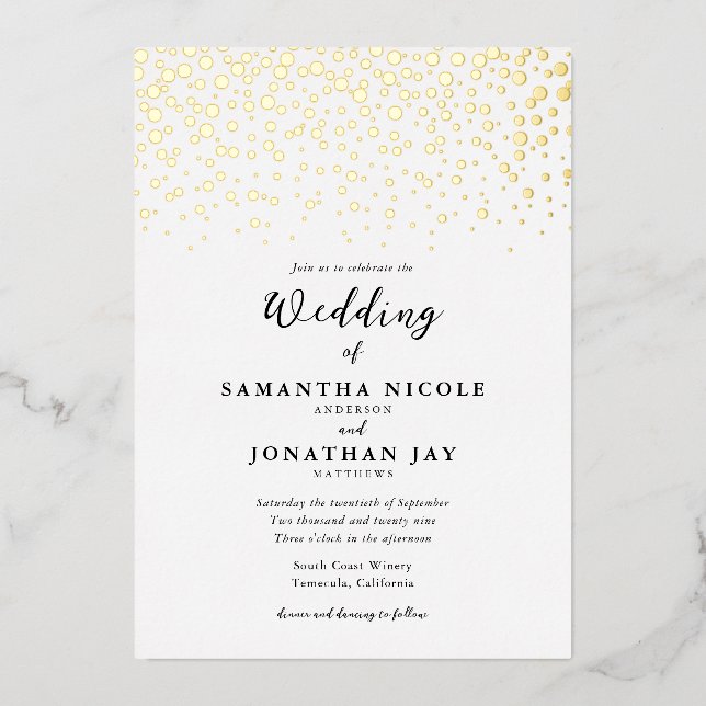 Simple Elegant Confetti Wedding Gold (Front)