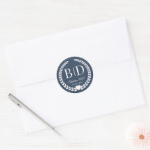 Simple Elegant Cool Deep Blue Monogram Wedding