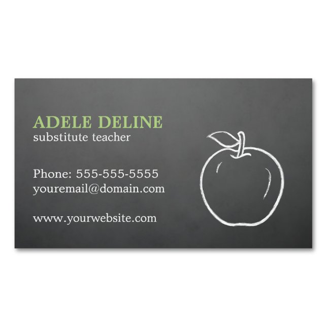 Simple Elegant Cool Texture Grey Apple Teacher Magnetic Business Card (Front)