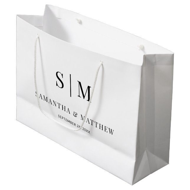 Simple Elegant Couple Initials Wedding Sponsors Large Gift Bag (Front Angled)