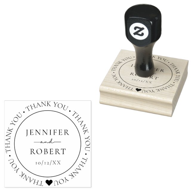 Simple Elegant Couple Thank You Wedding Rubber Stamp (Stamped)