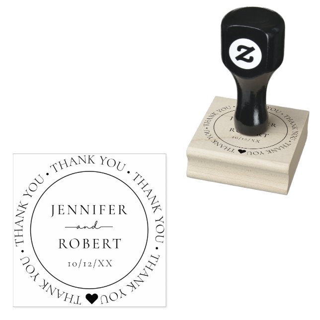 Simple Elegant Couple Thank You Wedding Rubber Stamp (Stamped)