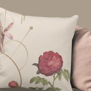 Simple Elegant Cream & Burgundy Floral Design Throw Pillow