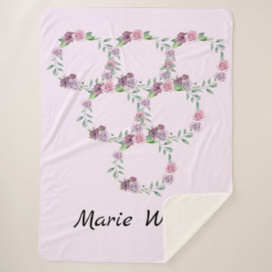 Simple elegant custom add your name floral wreath  sherpa blanket