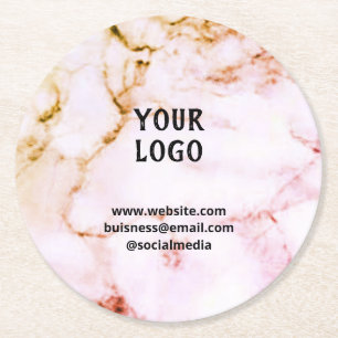 Simple elegant custom add your name marble   stone round paper coaster