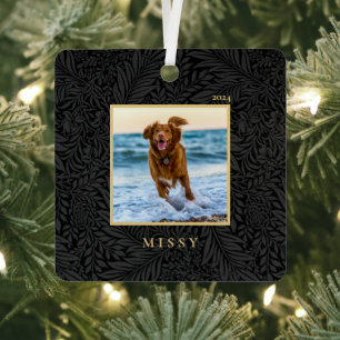 Simple Elegant Custom Pet Name Photo Metal Ornament