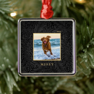 Simple Elegant Custom Pet Name Photo Metal Ornament