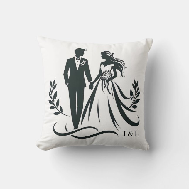 Simple Elegant Customizable Monogram Wedding Gift Throw Pillow (Front)