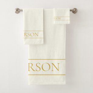 Simple Elegant Customizable Text   Gold Off White Bath Towel Set