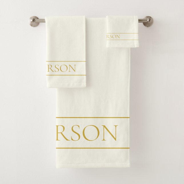 Simple Elegant Customizable Text | Gold Off White Bath Towel Set (Insitu)