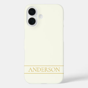 Simple Elegant Customizable Text   Gold Off White iPhone 16 Case