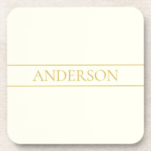 Simple Elegant Customizable Text Gold Off White Coaster