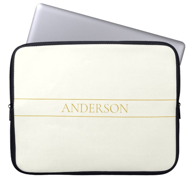 Simple Elegant Customizable Text | Gold Off White Laptop Sleeve (Front)