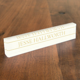 Simple Elegant Customizable Text   Gold Off White Nameplate