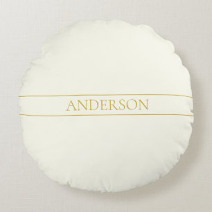 Simple Elegant Customizable Text Gold Off White Round Pillow