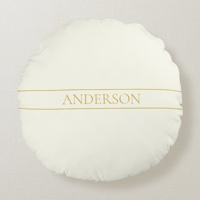 Simple Elegant Customizable Text | Gold Off White Round Pillow (Front)
