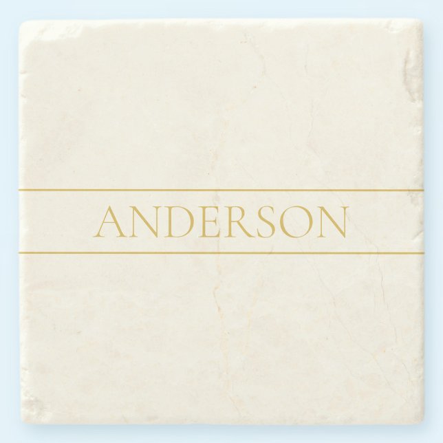 Simple Elegant Customizable Text | Gold Off White Stone Coaster (Creator Uploaded)