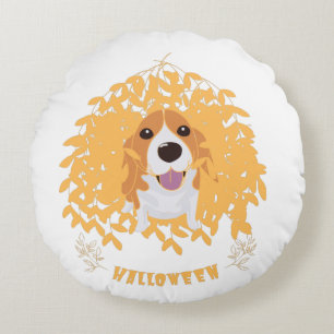 Simple Elegant Cute my dog and halloween  Round Pillow