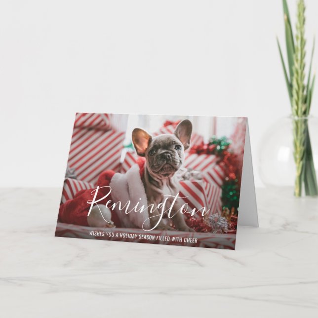 Simple Elegant Cute Photo Dog Christmas Holiday Card (Front)