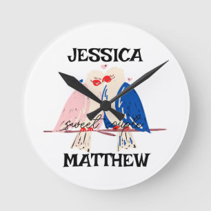 simple elegant cute valentine, Sweet for couple Round Clock