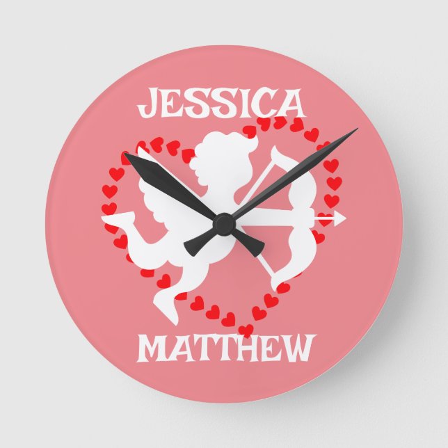 simple elegant cute valentine, Sweet for couple Round Clock (Front)