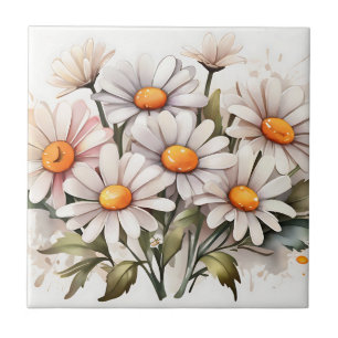 Simple Elegant Daisies Tile